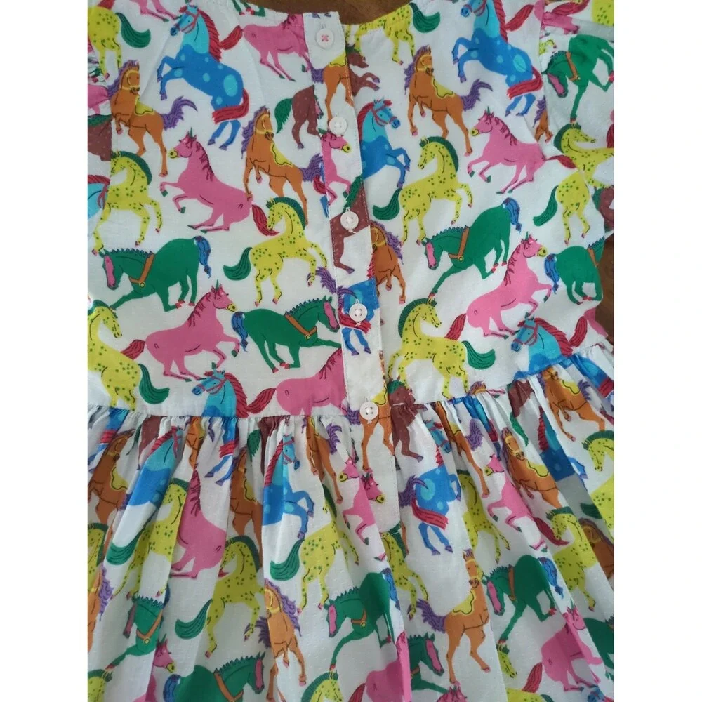 Mini Boden Girls Madeline Woven Dress in Multi Rainbow Horse size 6/7 NEW WT